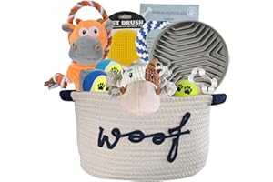 Paws For Reaction New Puppy Gift Basket - Premium Puppy Starter Kit and Dog Gift Basket with Dog Toys - Perfect Doggie Birthday Gifts and Puppy Necessities with Pet Toy Basket.