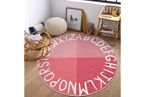 LIVEBOX Large Pink Rug for Nursery, Washable Kids Rug for Girls Bedroom, Educational Round Rug for Playroom, ABC Circle Carpet Soft Princess Playmat for Living Room Classroom(71",Pink)