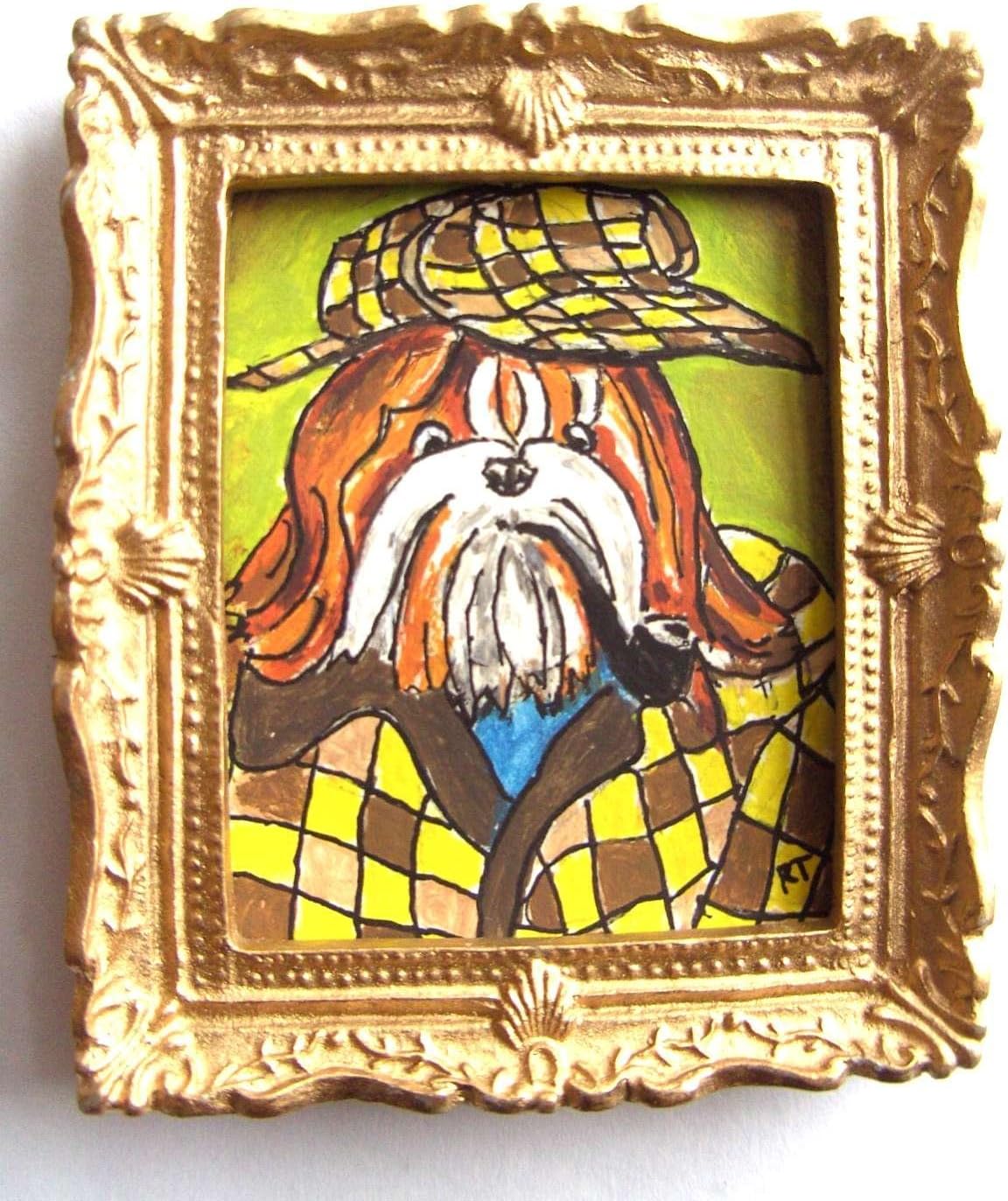 OOAK 1/12th DollHouse Miniature Hybrid Victorian Oil Painting - Sherlock Holmes - Shihtzu