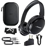 Bose QuietComfort 45 Bluetooth Wireless Noise Cancelling Headphones Bundle with Adapters and Cables - Over Ear, Black