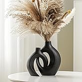 Lvases Snuggle Hollow Modern Ceramic Vase Set of 2, Mid Century Nordic Aesthetic Decorative Vase Decorative Vases for Home Table Decor (Matte Black W 6.3" X H 8.4")