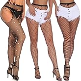 Adove Women Sexy Suspender Pantyhose Stretchy Fishnets Stockings High Waist Thigh High Fishnet Tights(3P 5024 xl l)