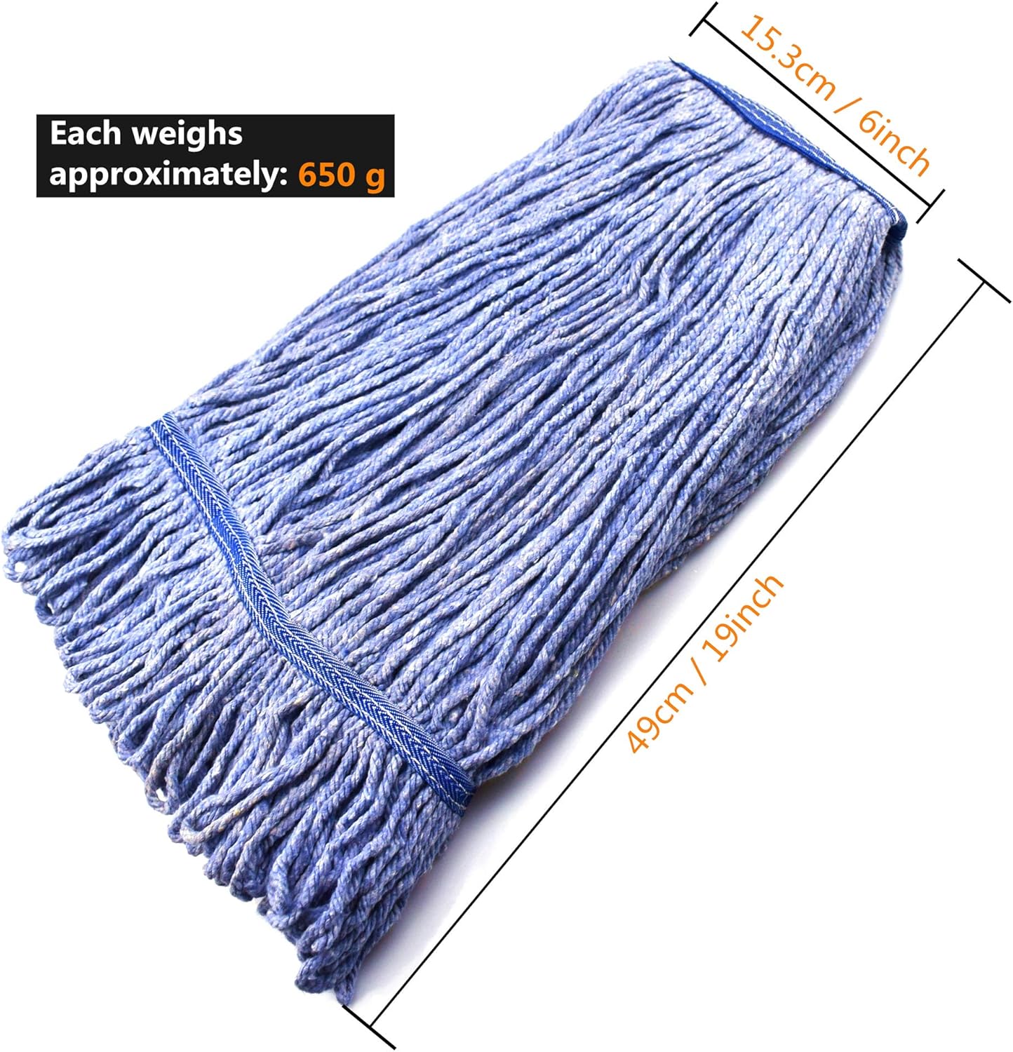 String Mop Heads Replacement Heavy Duty Commercial Grade Blue Cotton Looped End Wet Industrial Cleaning Mop Head Refills (4, Large): Health & Personal Care