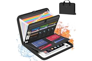 AMBOR Document Organizer, Fireproof Accordion File Organizer with Lock & Labels, 13 Pocket Expanding File Folder with Multi-Pockets, Portable Home Travel Safe Storage for Letter A4 Files and More