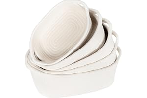 MINTWOOD Design 5 Piece Storage Basket Set for Shelves, Small Decorative Woven Basket for Organizing, Baskets for Gifts Empty, Dot and Cat Toy Basket Box, Bathroom Basket, Catch All Tray, Creamy White