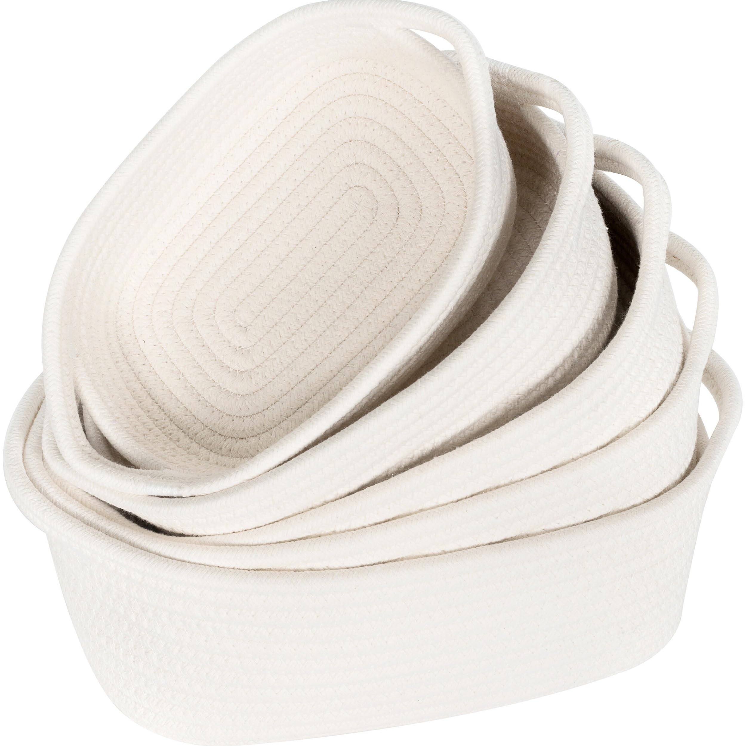 Photo 1 of MINTWOOD Design 5-Piece Small Decorative Woven Storage Baskets Set for Shelves, Bathroom, Pantry and Nightstand Organizer, Catch All Tray for Organizing Gifts, Dog and Cat Toys, Creamy White