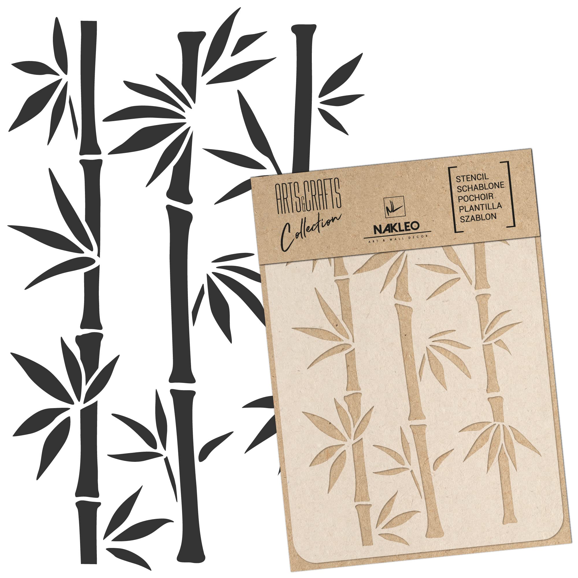 NAKLEO Painting Stencil for Crafts A3 30x42cm, Bamboo Shoots Tropical Oriental Pattern, Reusable Plastic DIY & Scrapbooking Drawing Template, Decoupage Art Home Decor, Wall Wood Fabric Furniture