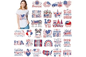 Estune 30 Pcs Patriotic Iron on Transfers 4th of July Iron on Decals Patches Appliques Heat Transfers Vinyl Cute Memorial Day Decals for Clothes Bag Pillow Covers DIY(Classic Style)