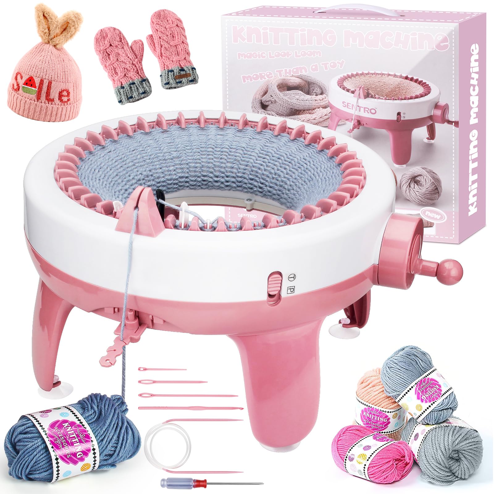 Photo 1 of Knitting Machine 40 Needles,Smart Loom Knitting Machine,Knitting Board Rotating Double Knit Loom Machine for Adults/Kids Gift,DIY Knit Scarf Hat Sock(with Wool)