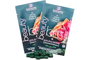 ENERGYBITS BEAUTYbits - Organic Spirulina Tablets - Algae Superfood - Collagen, Protein, Chlorophyll - Hair, Nails, & Skin Care - Vegan, Keto, Gluten Free - Self Care - Skincare Beauty Gifts - 2 Bags, 60 Tablets