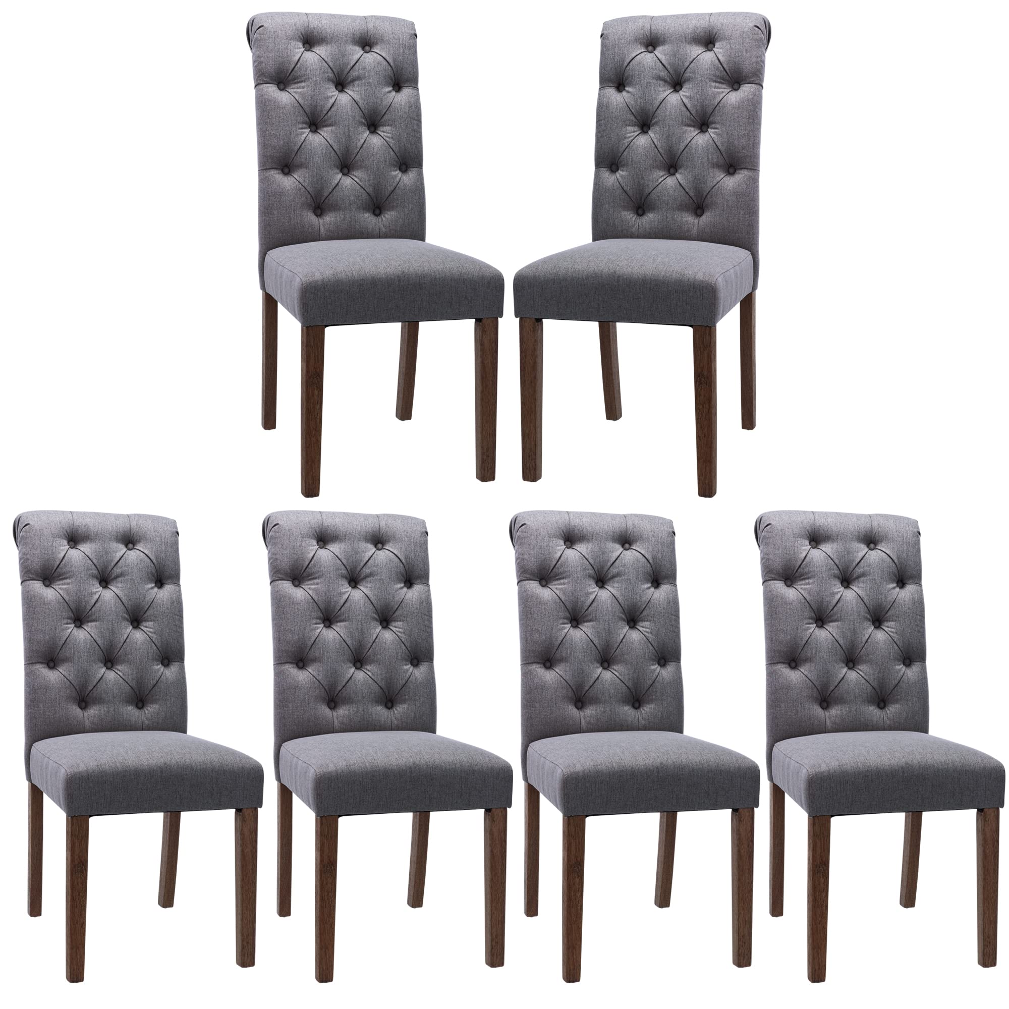 Photo 1 of **ONLY PARTIAL SET ONE BOX TWO CHAIRS**COLAMY Button Tufted Diner Chair Set of 6, Upholstered Stylish Fabric Accent Parsons Chairs with Solid Wood Legs and Padded Seat for Dining Room, Kitchen - Grey