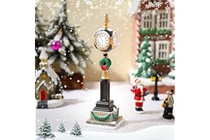 Hiboom Christmas Village Clock Tower, 6.3 Inch Holiday Village Accessory Figurine, Xmas Street Clock, Xmas Figurine, Holiday Collectible for Christmas Decor