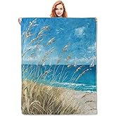 Beach Sea Blanket Gifts for Women Adults Soft Warm Lightweight Cozy Seaside Coastal Blue Ocean Nautical Modern Throw Blankets for Bed Living Room Sofa Travel Home Decor 50"x60"
