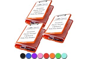 Think2Master [3 Pack] Orange Plastic Storage Clipboard with Pencil Holder. | 25% Heavier & 25% Sturdier| Heavy Duty. Nursing, Teacher & Classroom Must Have.