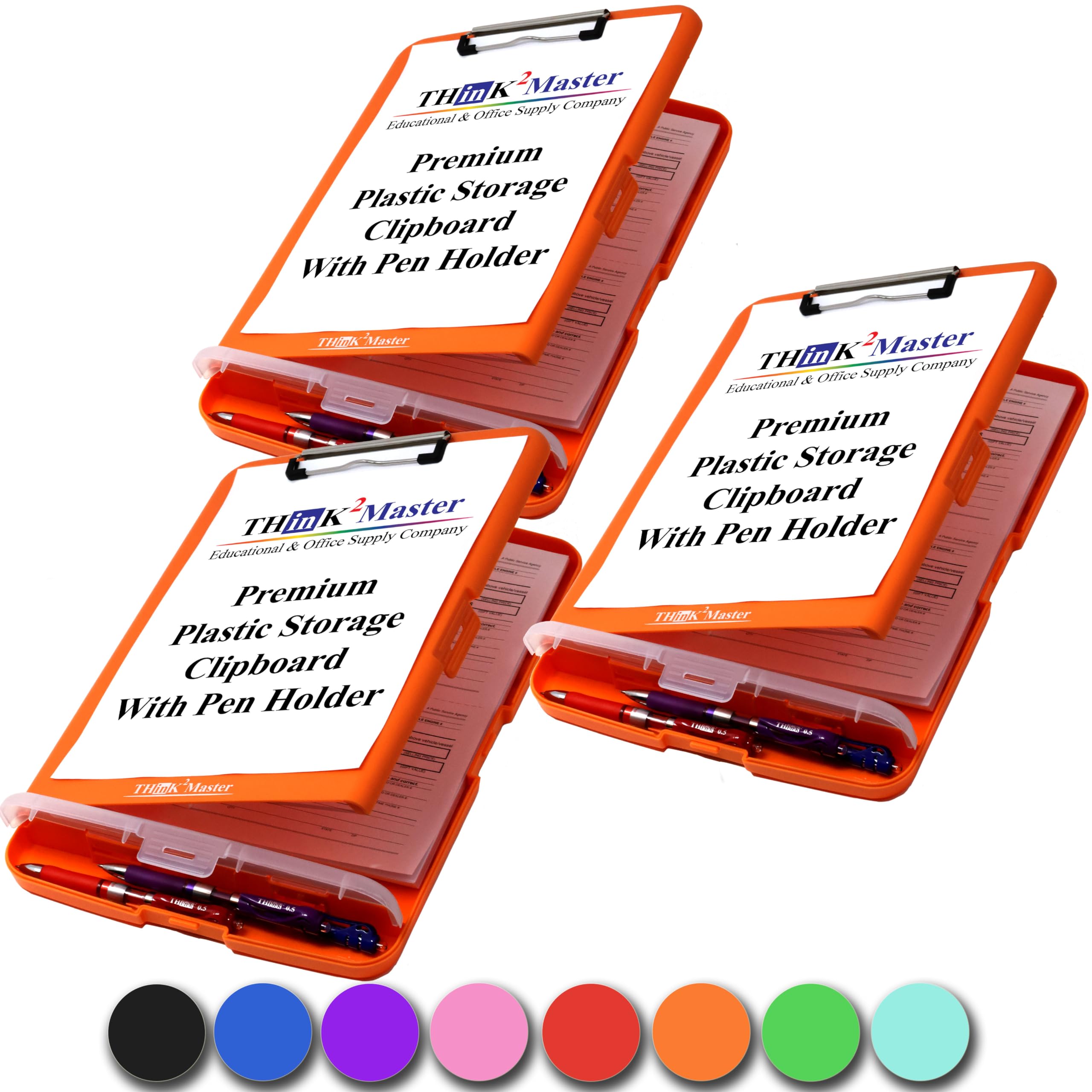 Photo 1 of Think2Master [3 Pack] Orange Plastic Storage Clipboard with Pencil Holder. | 25% Heavier & 25% Sturdier| Heavy Duty. Nursing, Teacher & Classroom Must Have.