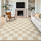 LIVEBOX 8x10 Area Rugs for Living Room, Checkered Non-Slip Washable Rugs, Farmhouse Neutral Classic Geometric Pattern Large Boys Area Rug for Bedroom, Carpet for Dining Room Office(Ivory,8'x10')