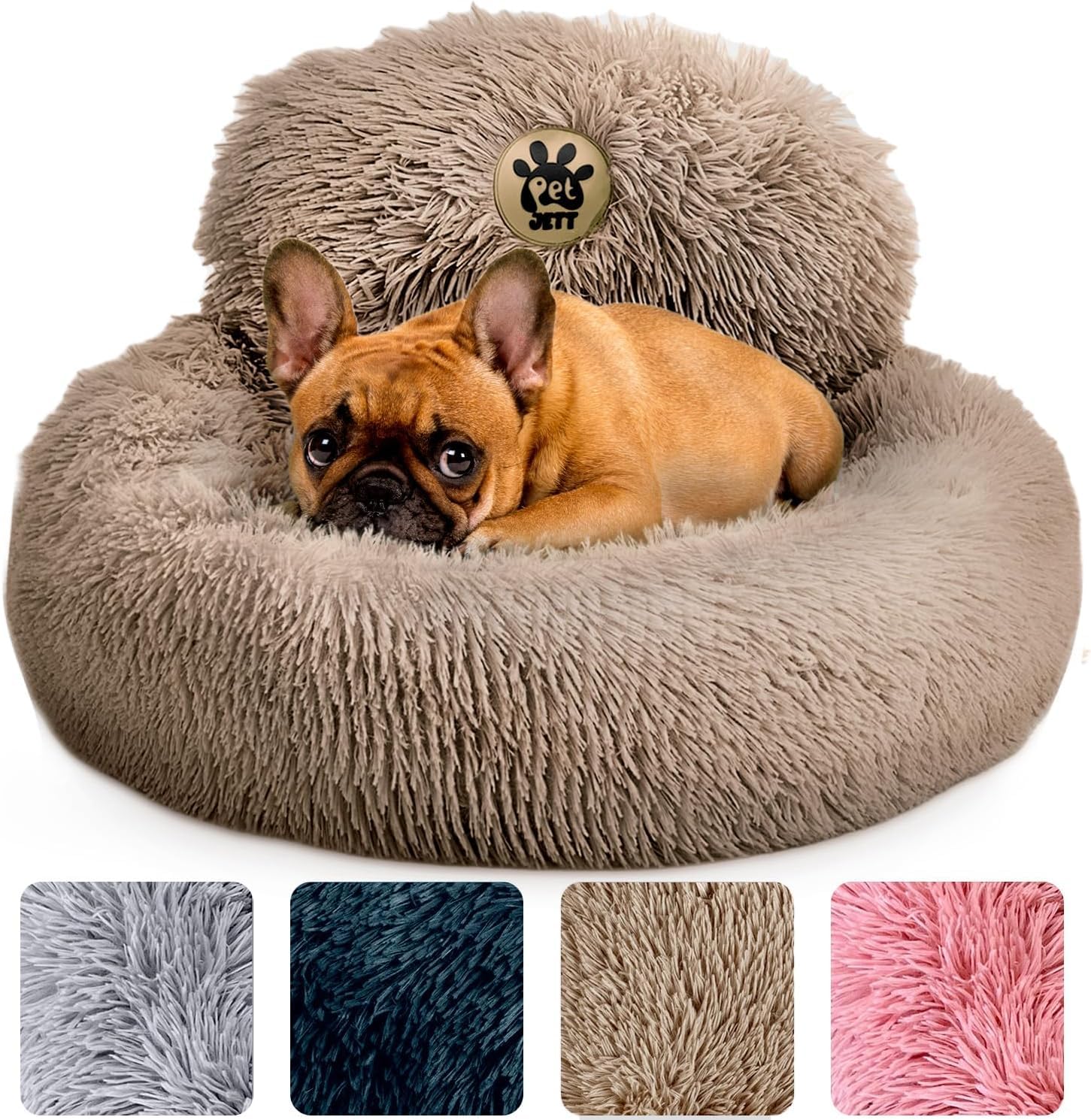 Photo 1 of PetJett Calming Dog Bed for Small Dogs – 23" Donut Dog Beds, Anti-Slip & Washable Fluffy Plush Faux Fur Pet Bed, Anti-Anxiety Premium Comfort Round Puppy Bed, Fits Dogs up to 25 lbs – Beige