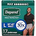 Depend Fresh Protection Adult Incontinence Underwear for Men, Disposable, Maximum, Large, Grey, 17 Count, Packaging May Vary