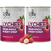Fusion Select 2 Packs Canned Lychees in Syrup - Ready to Serve Canned Lychee Fruit - Peeled Whole in Heavy Syrup - For Bubble