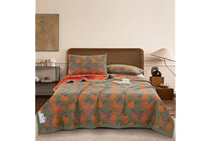 Purefair 100% Cotton Muslin Blanket Jacquard Ginkgo Leaf Floral Quilt, Soft Bed Cover 3 Layers Lightweight Breathable Gauzy Reversible Bedspread Coverlet Bedding King(98"x94"), No Pillow Sham