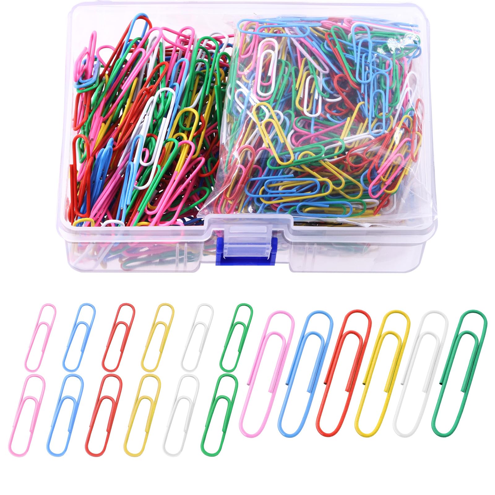 Mardatt 450Pcs Assorted Colored Paper Clips, 28/33/50mm (1.1/1.3/2 Inch), Pink, Blue, Red, Yellow, White, Green, Small, Medium, Large, Metal, Office, School, Personal Use