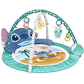 Bright Starts Disney Baby Stitch Party in Paradise Play Gym & Mat, Includes 5 Take Along Toys with Removable Stich Plush, Ages 0M+