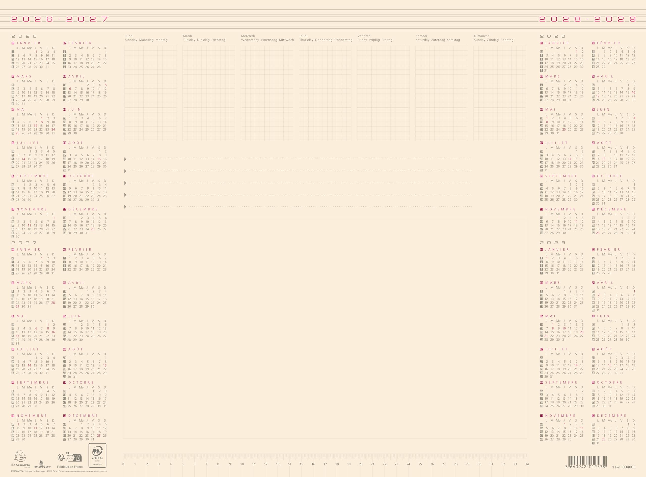 Exacompta - 33400E - Vintage Desk Mat 4 Years - 40 cm x 54 cm - Years 2025 to 2028