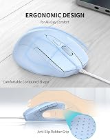 TECKNET USB Wired Mouse 6400 DPI 6-Button Ergonomic 5FT Cable view 3