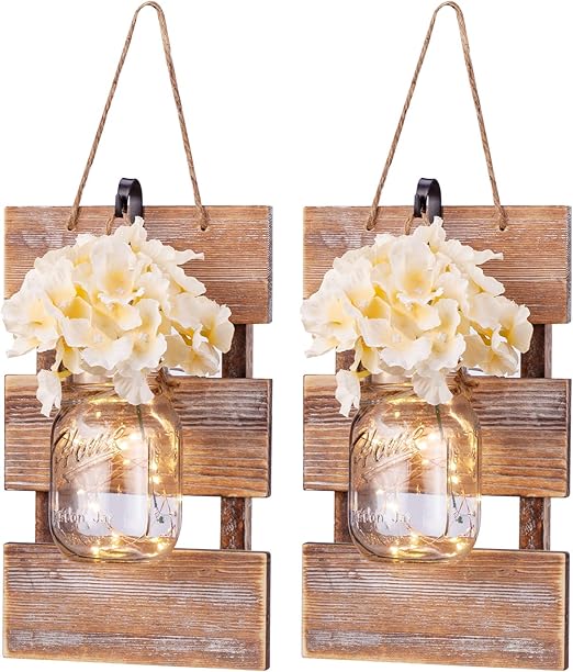 Rustic Wall Sconces Mason Jar Sconces Handmade Wall Art Hanging Design with 6 Hours