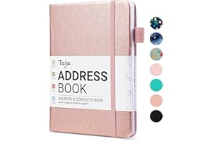 Taja Address Book with Alphabetical Tabs,Hardcover Address Books Large Print for Record Contacts, Small Address Book to Store All Your Important Informations In One Place - Rose Gold