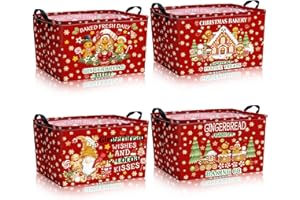 Bulyoou 4 Pack Christmas Storage Bin Collapsible Large Christmas Gingerbread Man Storage Baskets for Gifts Canvas Laundry Basket Foldable Box with Handle for Office Home Bedroom Clothes Toys Decor