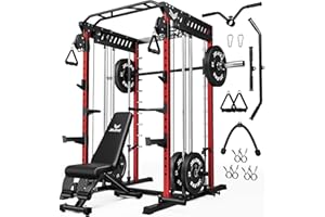 JELENS M21 Smith Machine, Multi-Function Power Cage with Dual Pulley Cable Crossover System, 2000LBS All-in-One Squat Rack