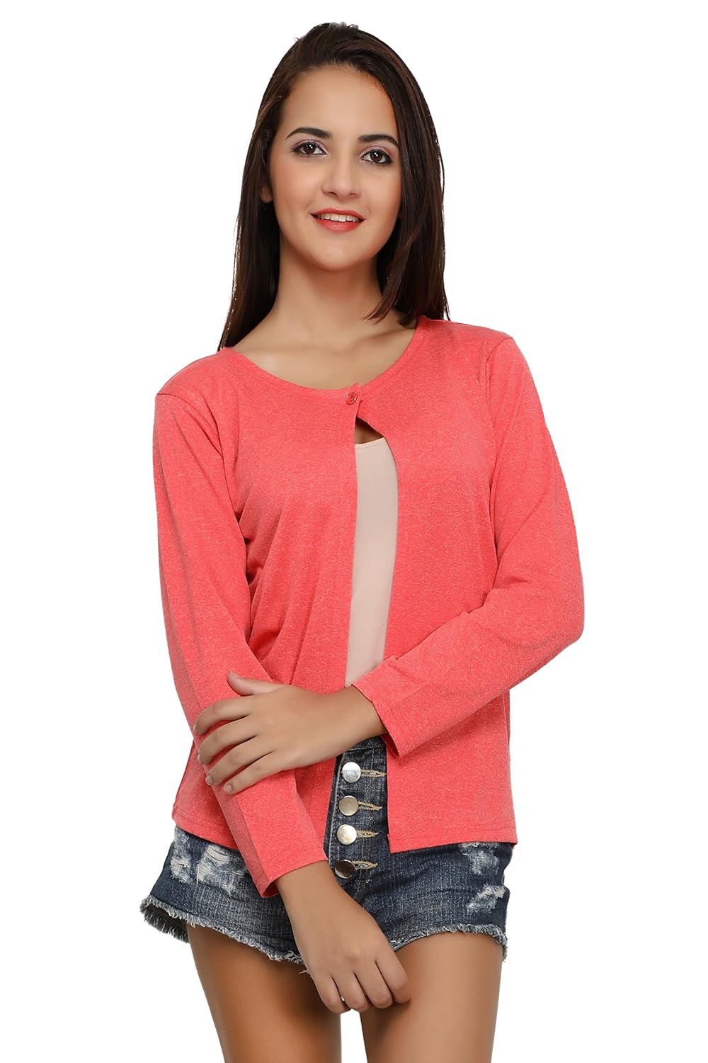 sweekash women's solid hosiery full sleeve waist lenght shrug