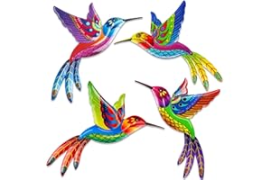 ULENDIS 4 Pack Metal Hummingbird Wall Art Outdoor Decor, 3D Colorful Outdoor Wall Art Fence Decorations for Patio and Yard, Wall Sculpture Hanging Decor for Garden Living Room Balcony