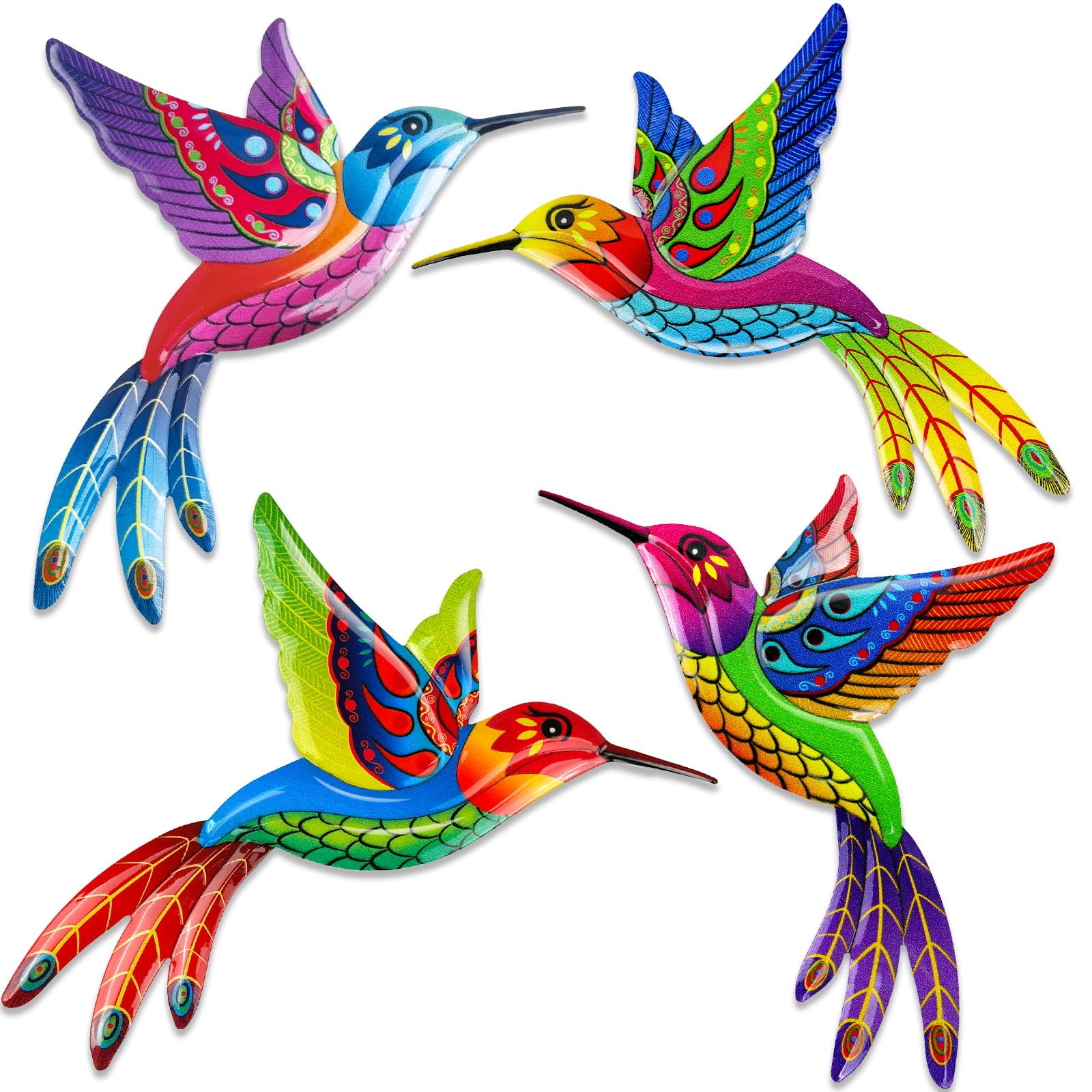 4 Pack Metal Hummingbird Wall Art Outdoor Decor, Giyiprpi 3D Colorful Outdoor Wall Art Fence Decorations for Patio and Yard, Wall Sculpture Hanging Decor for Garden Living Room Balcony