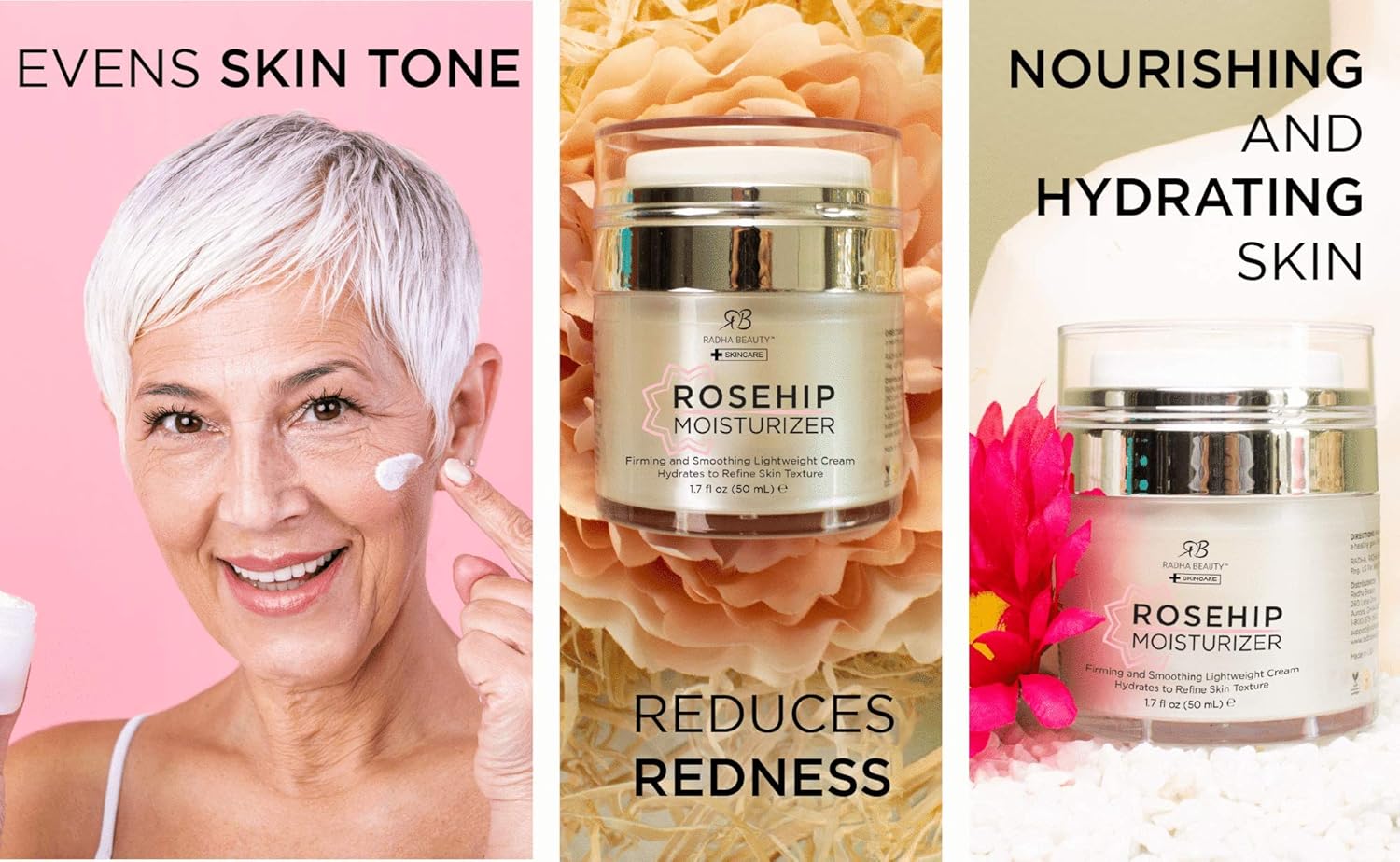 Radha Beauty Rosehip Complete Facial Care Kit - 3-in-1 Anti-Aging Set with Cleanser, Serum, and Moisturizer for Wrinkles, and Dark Spots, Day & Night Brightening Skincare Gift Set: Beauty