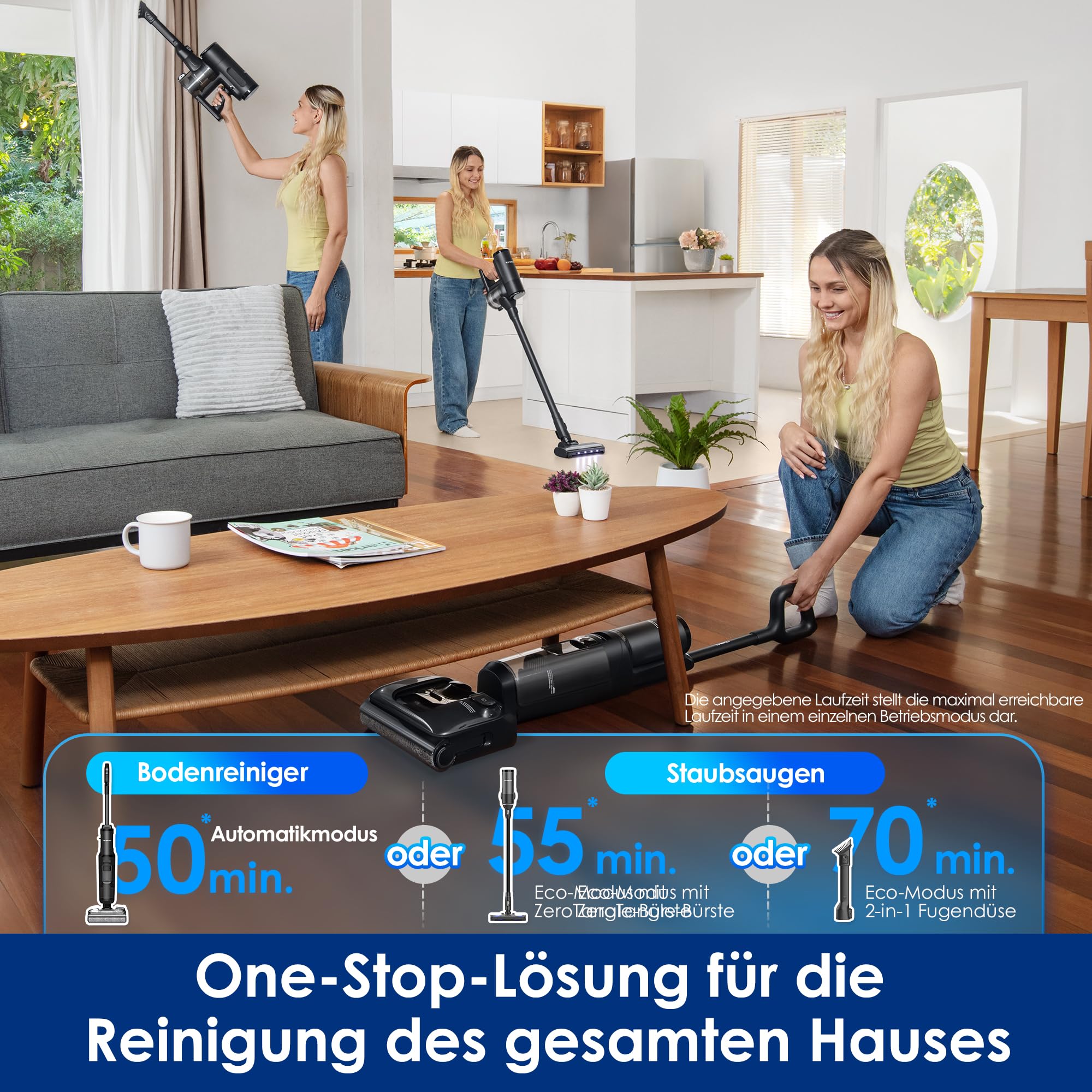 Tineco FLOOR ONE Switch S7 Stretch Nass Trockensauger & Akkusauger Set 5-in-1, FlashDry Selbstreinigung, DualBlock Anti-Tangle, 50 Min Laufzeit 22kPa Multifunktionaler Bodenreiniger für das Ganze Haus 3