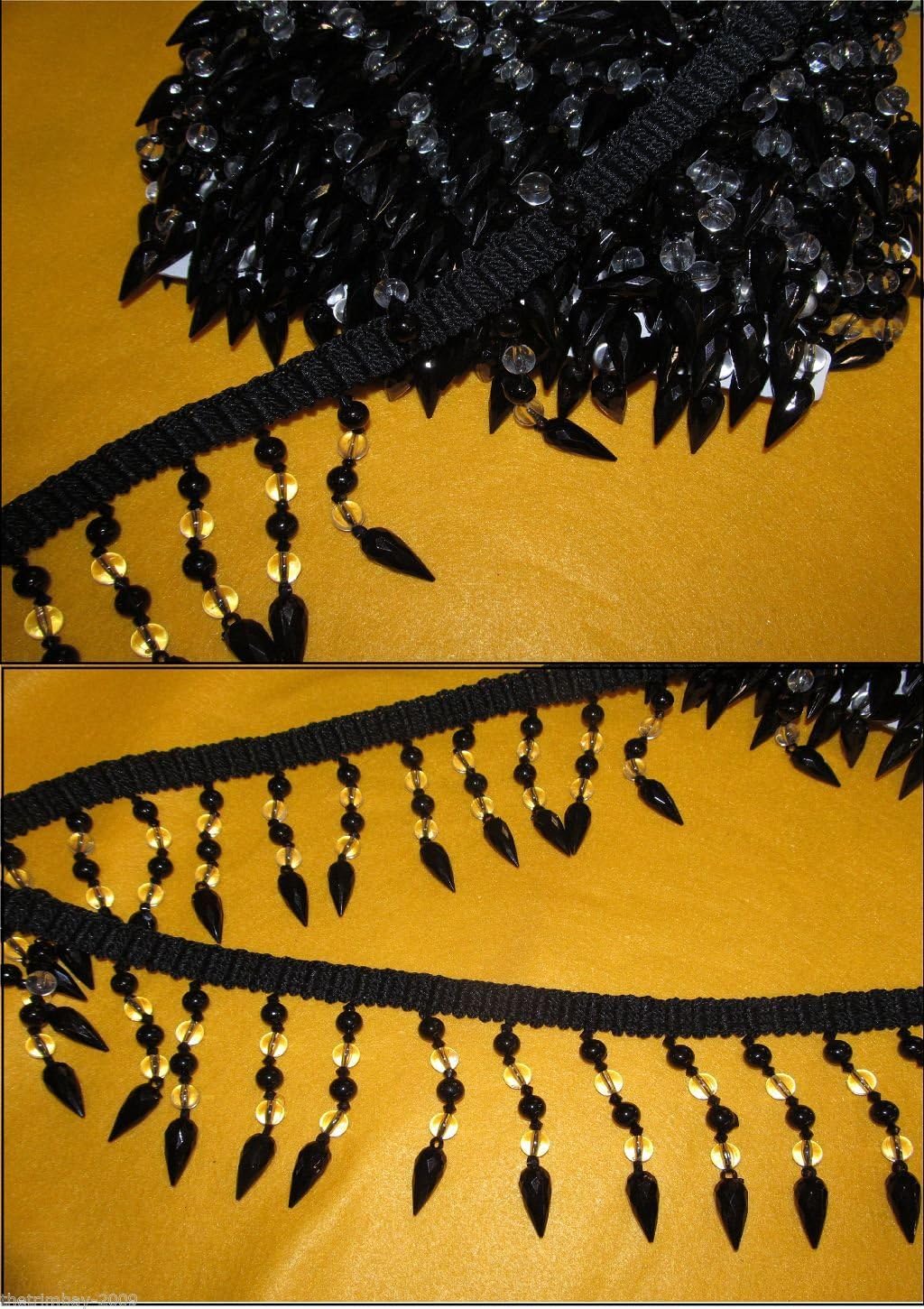 Jet Black & Clear Designer Drop Beading -4" Curtain Blind Bead FringeTrimming