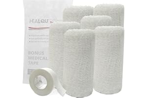 HEALQU Kerlix Gauze Bandage Rolls - 4 1/2 in x 4.1 Yds, 6 Ply - 6 Single Sterile Pocuhes- Extra Absorbency - Latex Free, Hospital Grade Cotton Fluff Bandage Wrap Krinkle Style - for Wound Care & First Aid