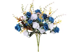 Moomass Artificial Flowers,2 Packs of Artificial Roses.24 Little Rose Silk Flowers. Plastic Flowers,Plants for Home Hotel Wedding Christmas Tables Decorations.Cemetery Flowers Dark Blue