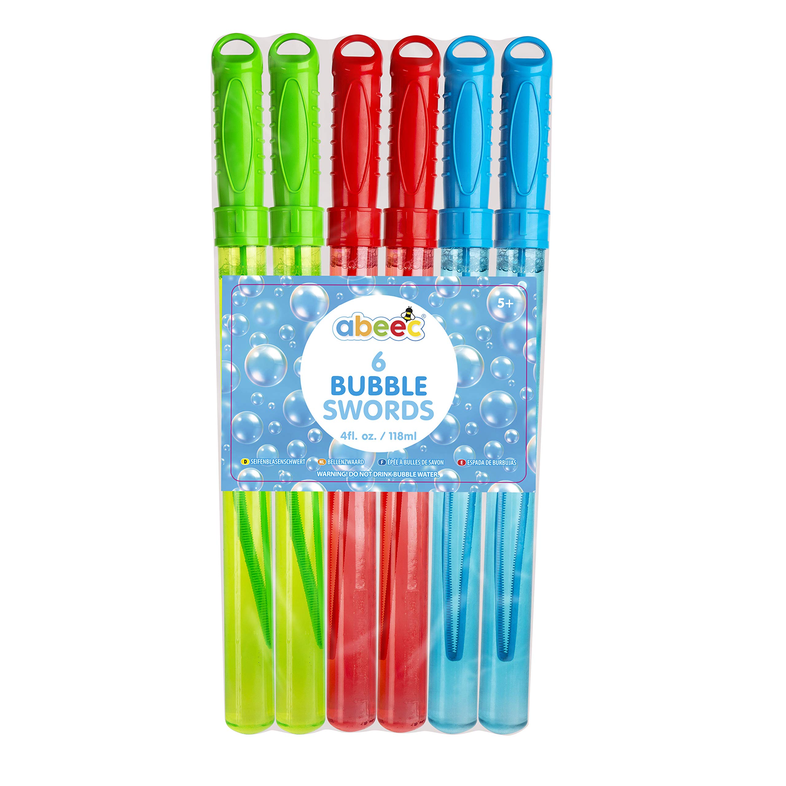 Abeec Giant Bubble Swords Pack of 6 - Assorted Colours - Bubble Sword Set - Bubble Maker - Kids - Boys and Girls - 0+