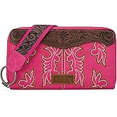 Wrangler Wristlet Wallets Western Wallet for Women Floral Tooled Womens Wallet Boot Stitch Purses | Tooled, Clutch, Boot Stitch, Bifold, with Card Holder