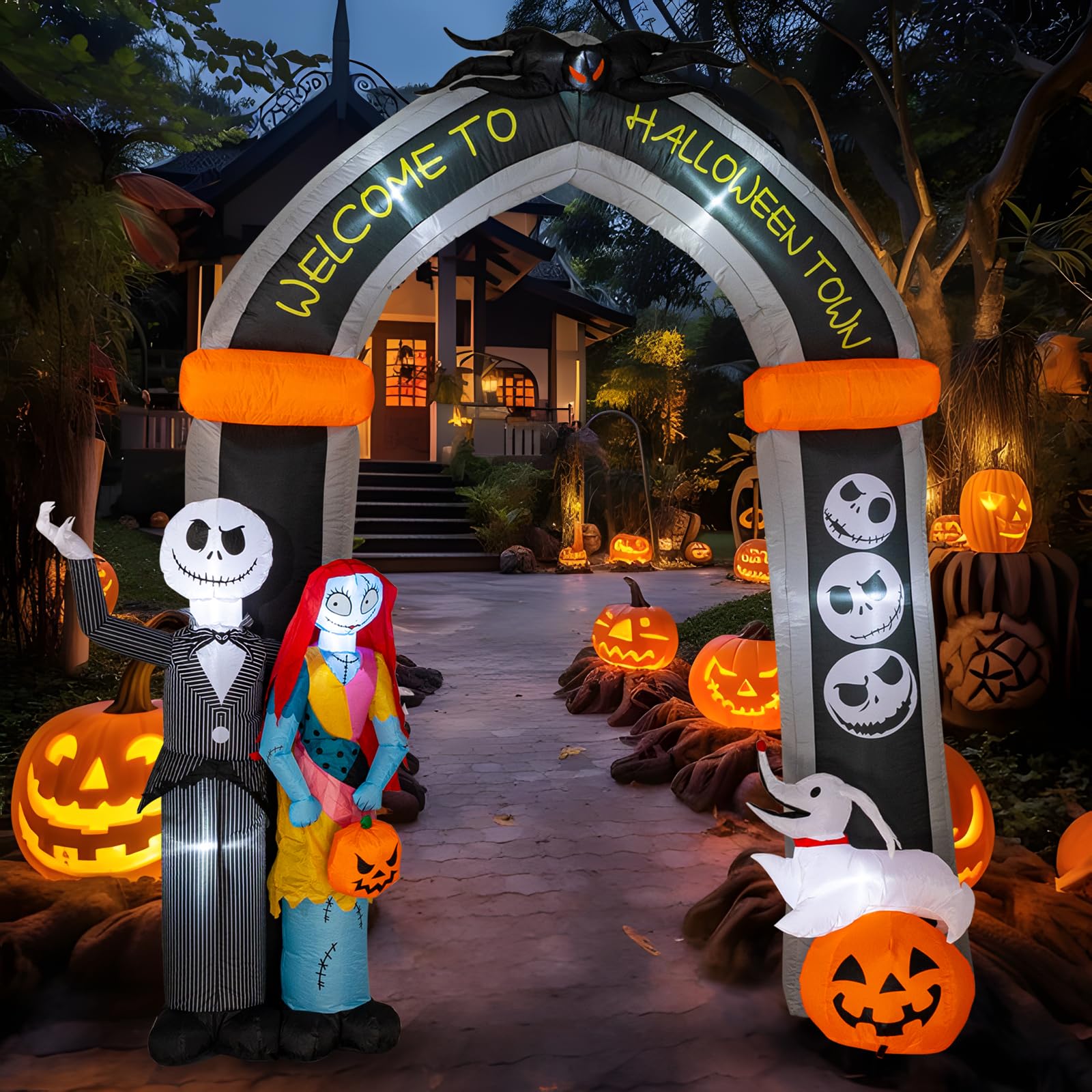 Photo 1 of Hioasis 10FT Hallowen Inflatable Outdoor Decorations - Halloween Arch Inflatable Decoration with Skeleton Dog - Blow Up Inflatable Decoration for Outdoor Party