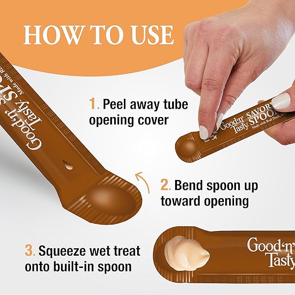 GOOD ‘N’ TASTY SAVORY SPOONABLES WITH REAL DUCK, BEEF & RABBIT, 6 COUNT TUBE, TRIPLE FLAVOR SQUEEZABLE LICKABLE WET TREATS FOR CATS WITH BUILT-IN SPOON FOR LESS MESS