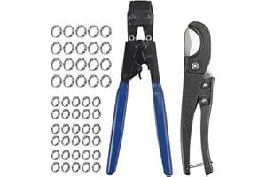 CAMWAY PEX Cinch Tool & PEX Clamps & Pex Pipe Cutter, Ear Hose Clamps Crimping Tool for 3/8" - 1" Stainless Steel Clamps with 1/2" 30PCS and 3/4" 20PCS