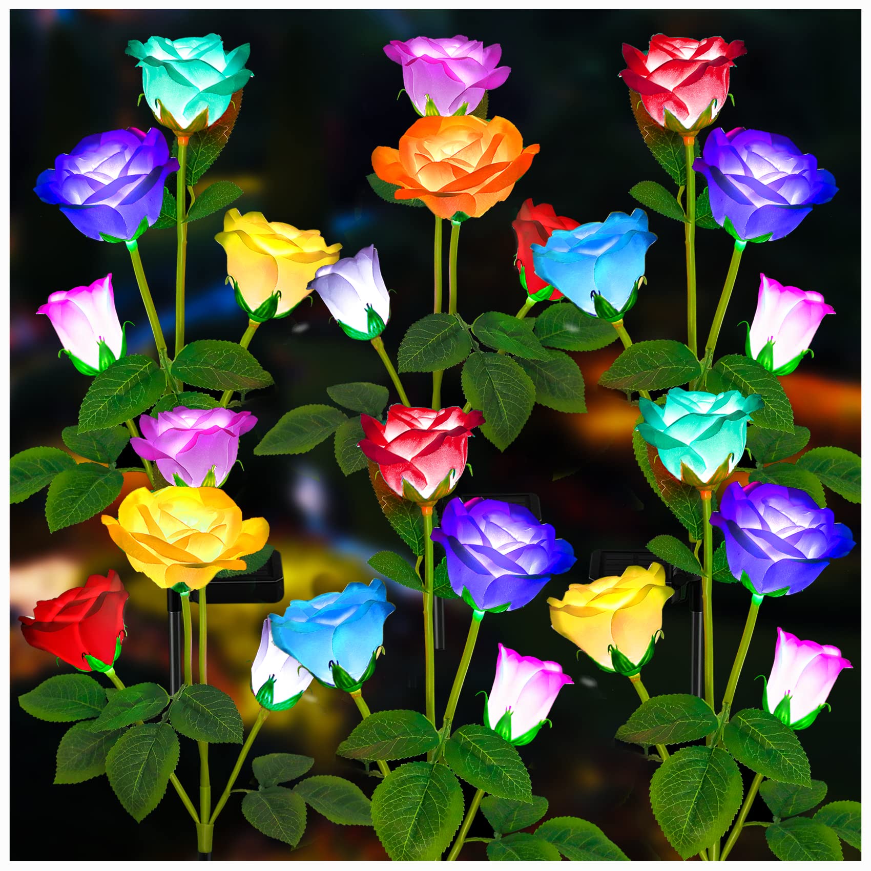 Photo 1 of TONULAX Solar Garden Lights - Upgraded Outdoor Light, 7 Color Changing Rose Lights for Yard,Garden Decoration, Enlarged Solar Panel, More Realistic Rose Flower (6 Pack)