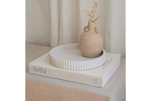 ZICOTO Decorative Concrete Tray & Book Decor Set - Scalloped Tray & Linen Box Enhance Your Coffee Table or Bookshelf Decor - Stylish Home Decoration for Your Living or Dining Room & as a Housewarming Gift