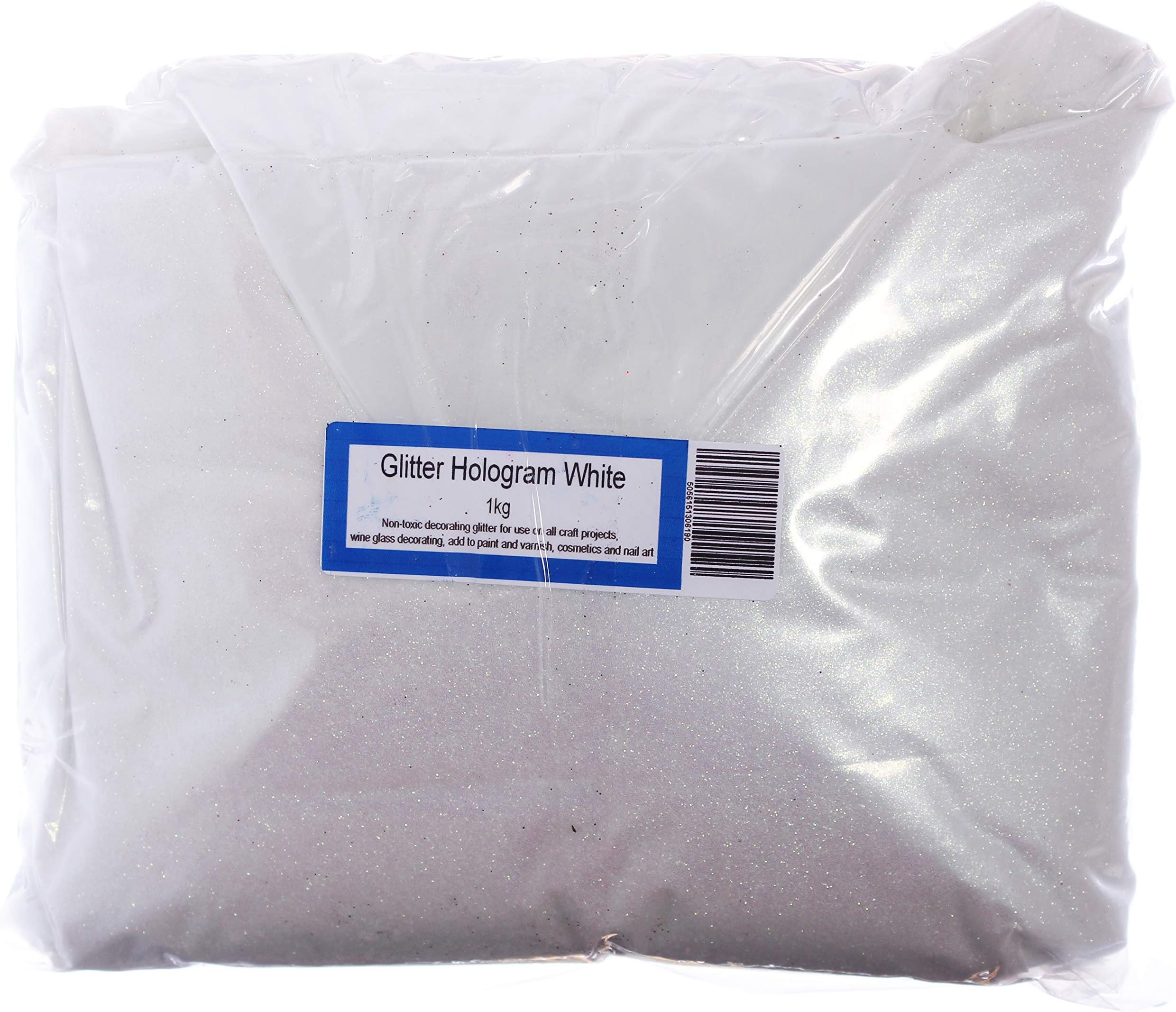 Gemz Hologram White 1kg High Sparkle Glitter Craft, Make-up, Nail Art, Face & Body, Wine Glass Decoration, Cake Toppers, Acrylic, 20 x 25 x 20 cm