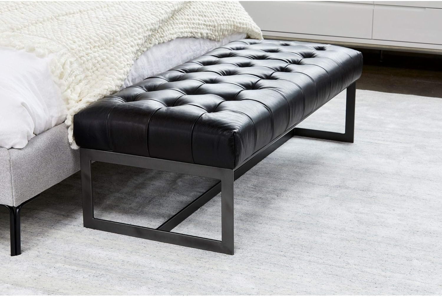 Amazon.com - Modern Black Leather and Iron Bench Solid Bohemian