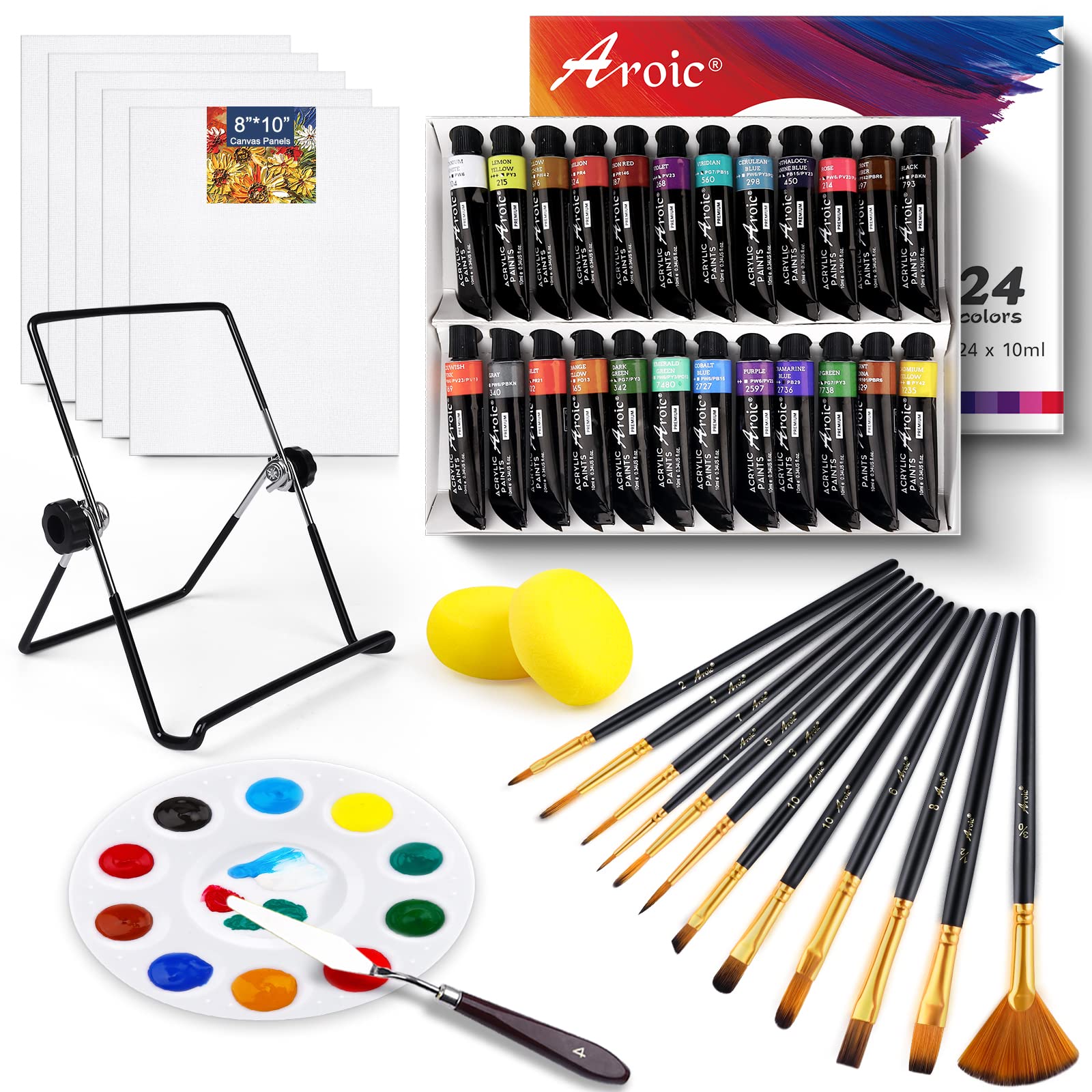 Photo 1 of 46PCS Painting Supplies Kit with 24 Premium Acrylic Paints,5 Canvas Panels, Multi-Function Table Easel,12 Paint Brushes,a Palette,an Art Knife,Ect, Acrylic Paint Kit for Artists, Adults and Kids